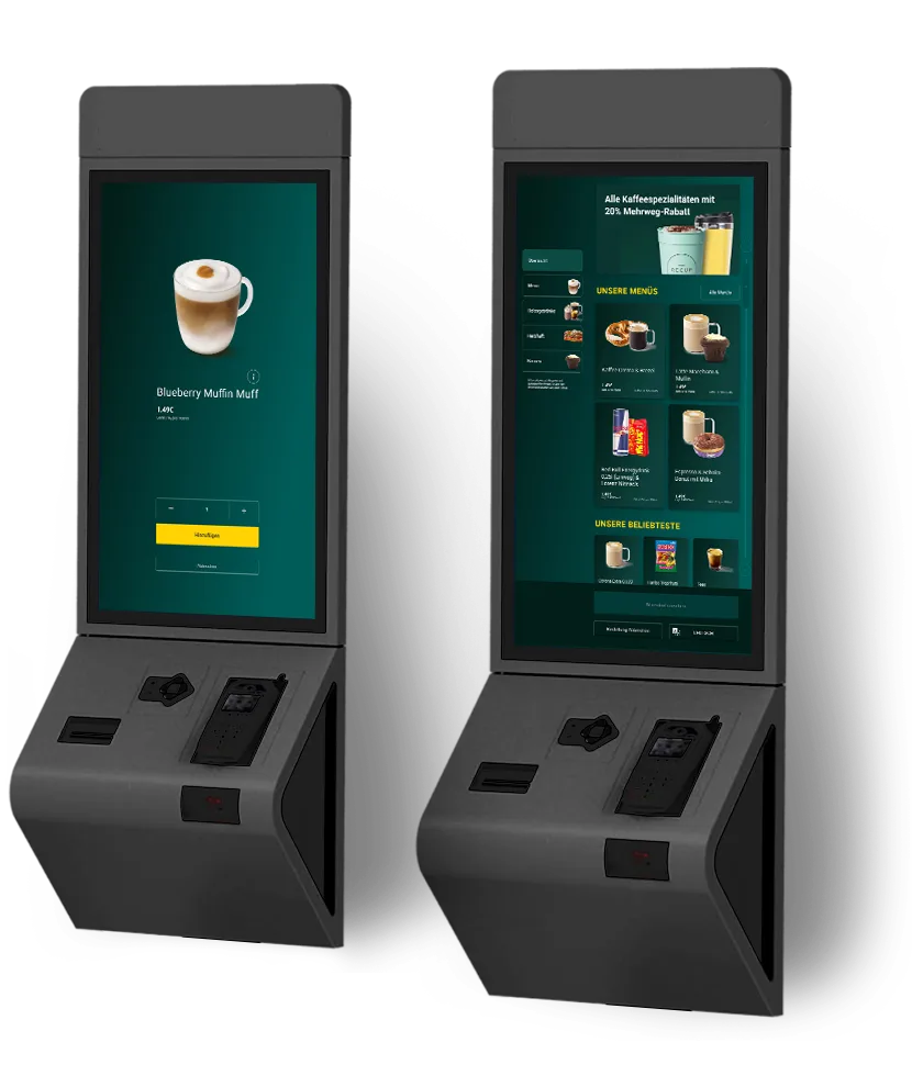 Self-Order-Terminals von ebiscon mit Menü- und Produktansicht